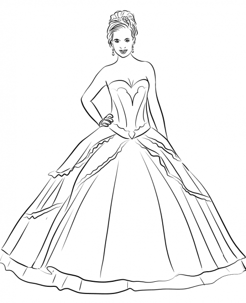 Quinceanera Dress coloring page image