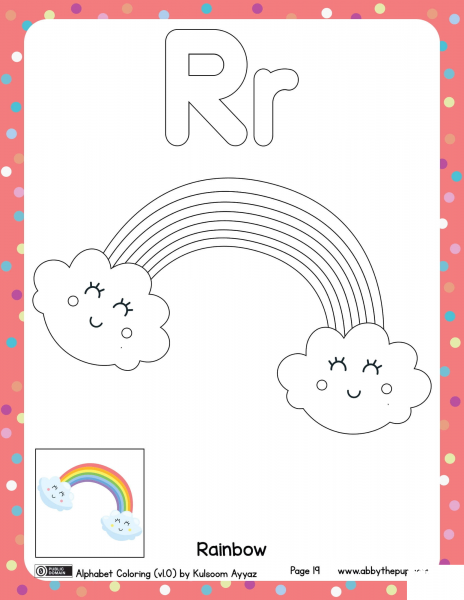 R is for Rainbow coloring page image