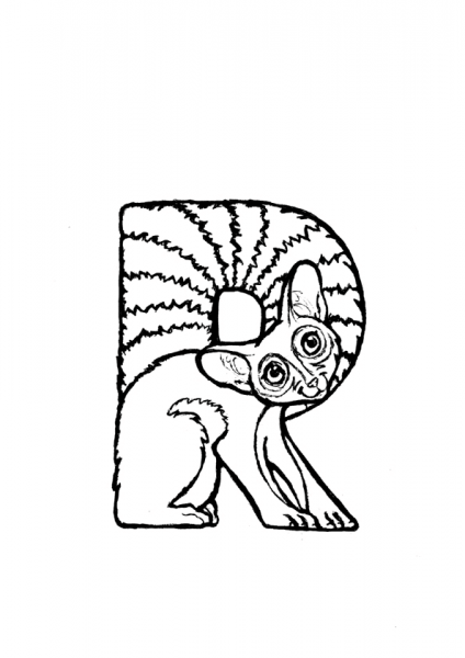 R is for Ringtail coloring page image