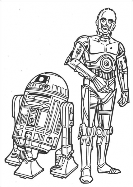 r2d2 and c3po coloring page image
