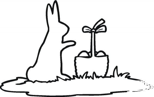 Rabbit And Easter Basket Outline coloring page image