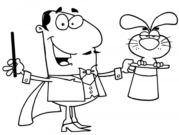 Rabbit in a Hat Trick coloring page image