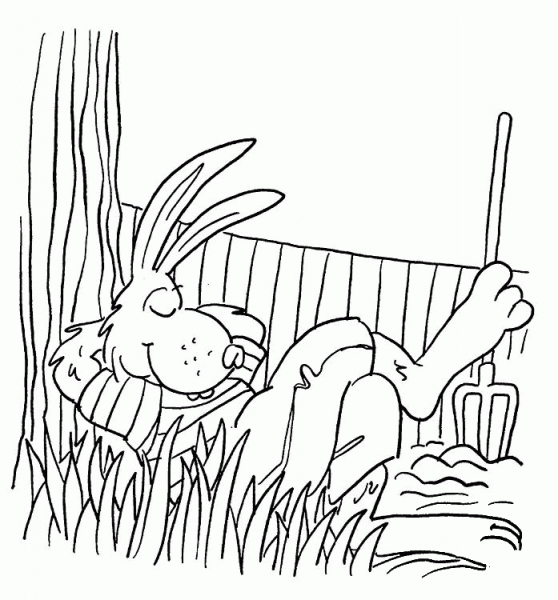 Rabbit Sleeps In The Garden coloring page image