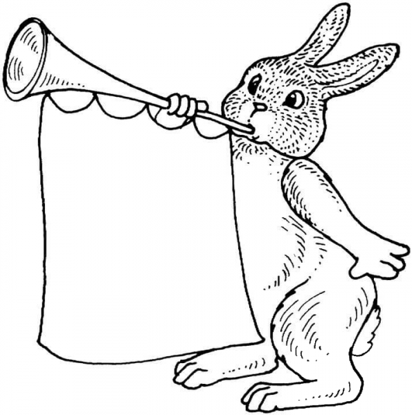 Rabbit With Trumpet  coloring page image