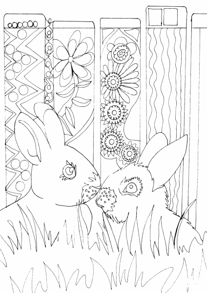 Rabbits Couple coloring page image