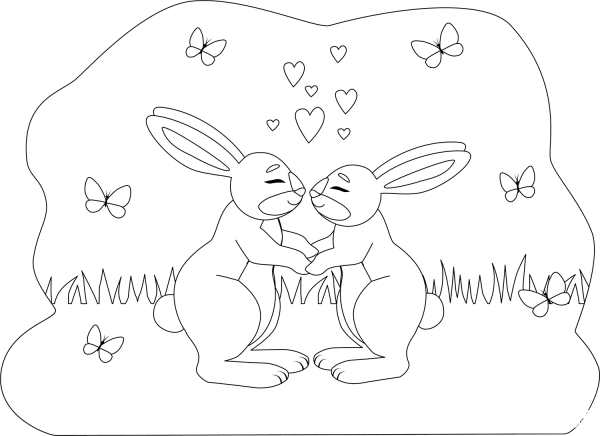 Rabbits in Love coloring page image