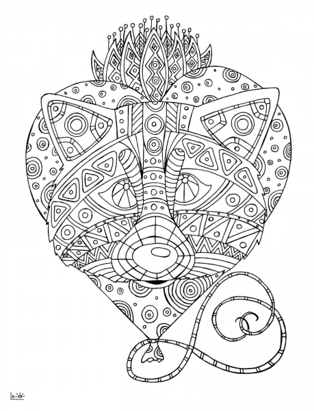 Raccoon with Tribal Pattern coloring page image