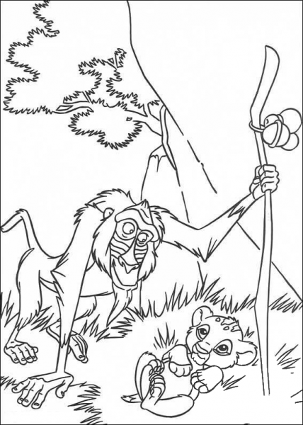 Rafiki And Baby Simba  coloring page image