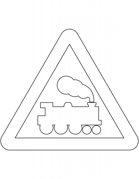 “Railway Level Crossing Without Gate Or Barrier Ahead” Sign in the United Kingdom coloring page image