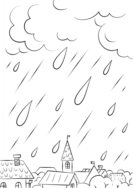 Rain over the Rooftops coloring page image