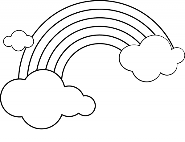 Rainbow and Clouds coloring page image