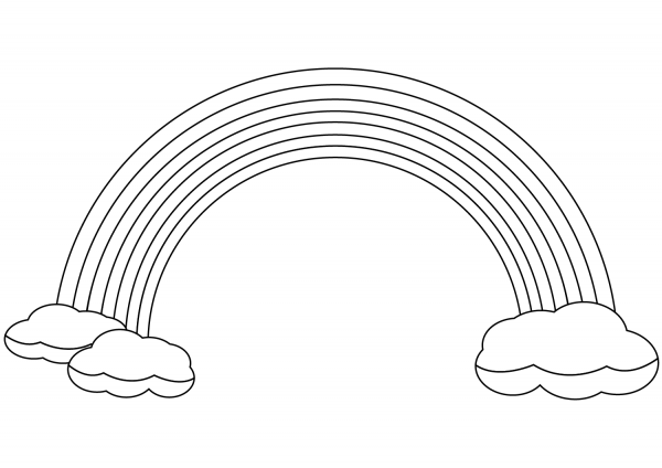 Rainbow and Clouds coloring page image