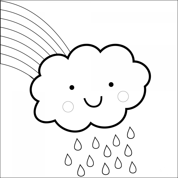 Rainbow and Kawaii Cloud coloring page image
