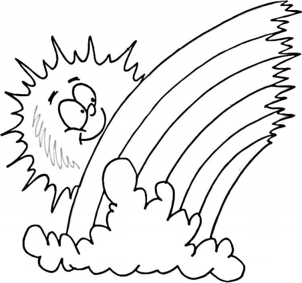 Rainbow and Sun  coloring page image