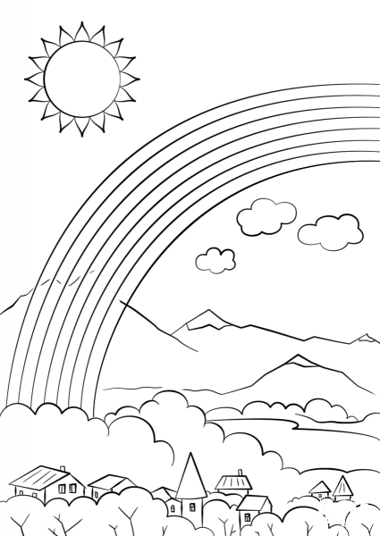 Rainbow over the City coloring page image
