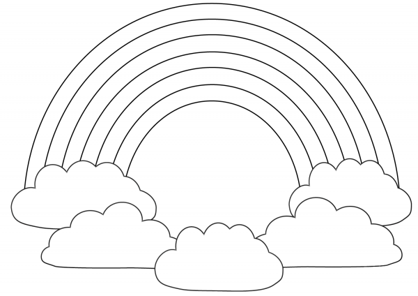 Rainbow with Clouds coloring page image
