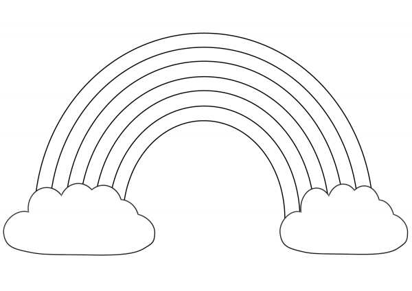 Rainbow with Two Clouds coloring page image