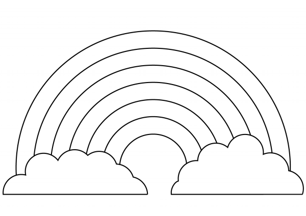 Rainbow with Two Clouds coloring page image