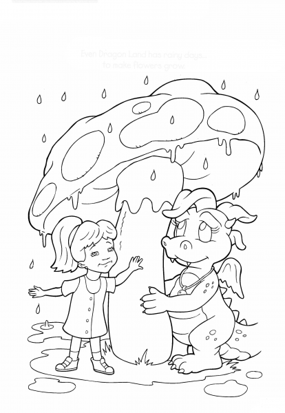 Rainy Day In Dragon Land  coloring page image