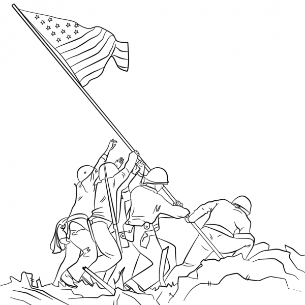 Raising the Flag on Iwo Jima coloring page image