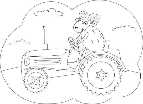 Ram driving the Tractor coloring page image