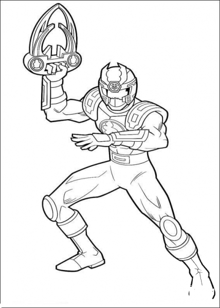 Ranger Red Is Holding His Weapon  coloring page image