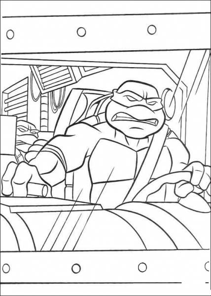Raphael rides a van  coloring page image