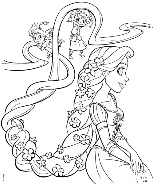 Rapunzel and Four Sisters coloring page image