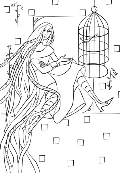 Rapunzel in Her Tower coloring page image