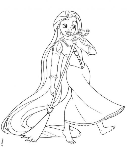 Rapunzel Sweeping coloring page image