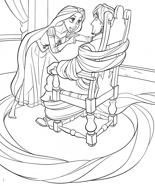 Rapunzel Ties up Flynn coloring page image