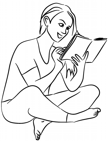 Reading Girl coloring page image