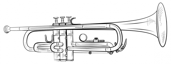Realistic trumpet coloring page image