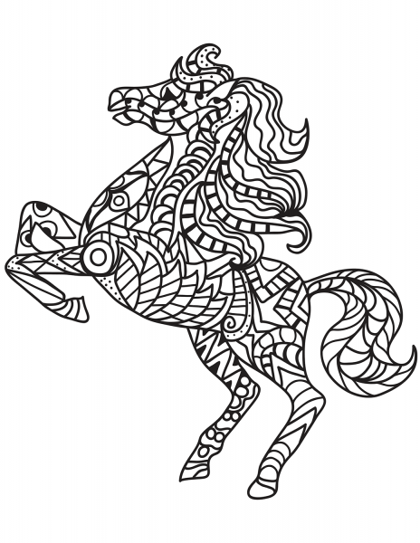 Rearing Horse Zentangle coloring page image
