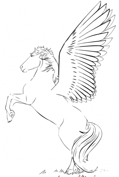 Rearing Pegasus coloring page image