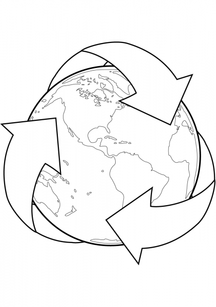 Recycle Sign with Earth coloring page image