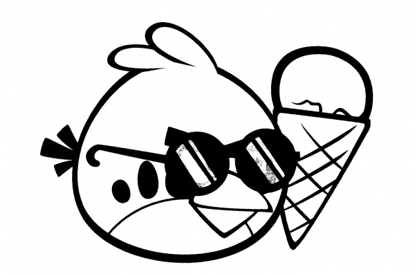 Red Bird with Ice Cream coloring page image
