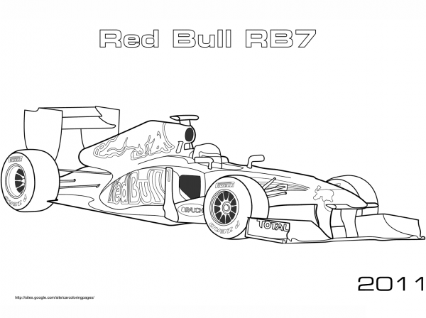 Red Bull Rb7 Formula 1 Car coloring page image