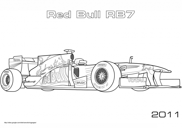 Red Bull Rb7 Formula 1 Racing Car coloring page image