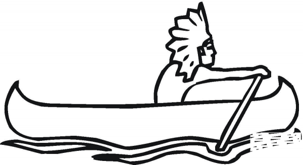 Red Indian In Canoe  coloring page image