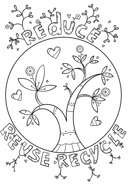 Reduce Reuse Recycle Doodle coloring page image