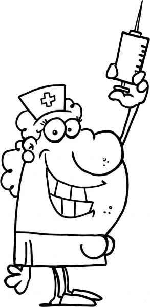 Registered Nurse with Syringe coloring page image