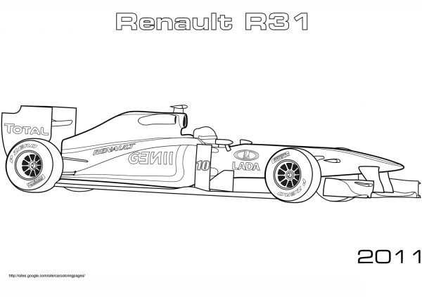 Renault R31 Formula 1 Car coloring page image