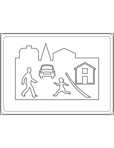 “Residential Area” Sign in Sweden coloring page image