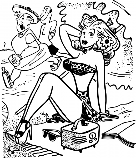 Retro Beach Scene coloring page image