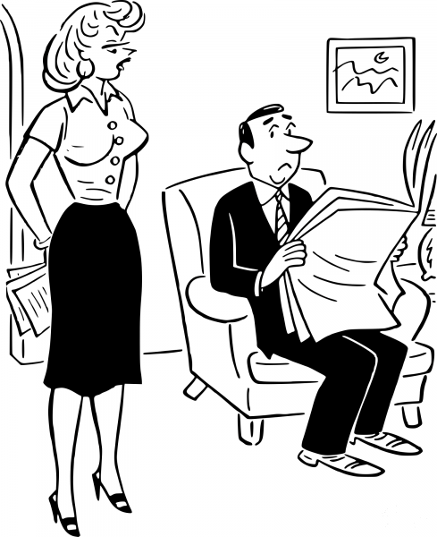 Retro Comic Man and Woman Talking coloring page image
