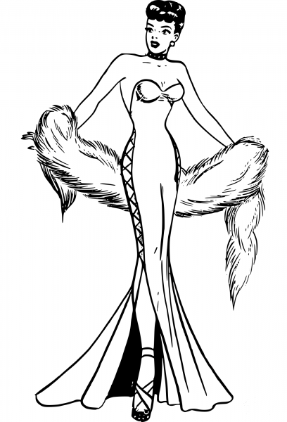 Retro Elegant Lady coloring page image
