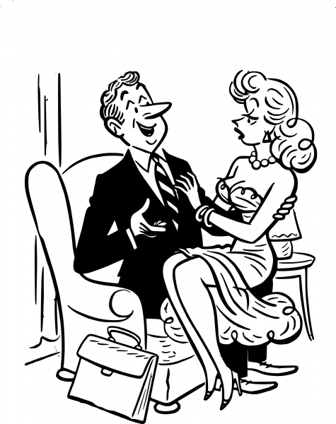 Retro Sitting Couple coloring page image