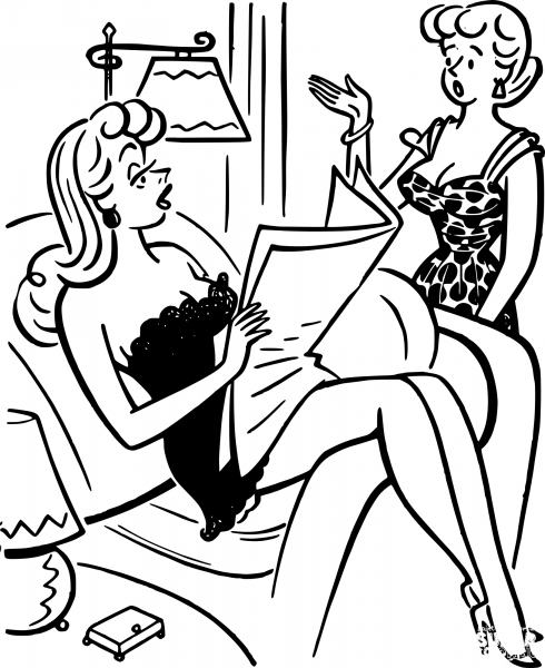Retro Women Talking coloring page image