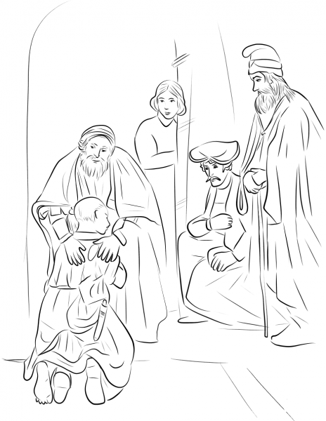 Return of the Prodigal Son by Rembrandt coloring page image